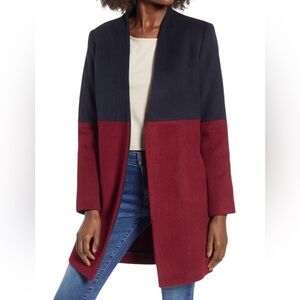 Mural Colorblock Coat in Red and Black Size XS.